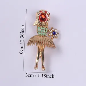 Detailed view of elegant rhinestone ballerina brooch with size markings in inches and cm