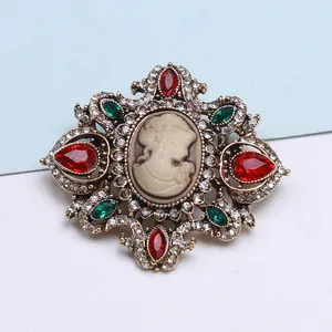 Broche de Camafeo con Cabeza de Dama y Diamantes de Imitación Estilo Victoriano Vintage Broche de Aleación para Mujer