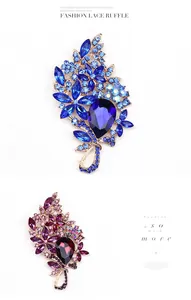 Elegant floral crystal brooch set in royal blue and deep purple for women