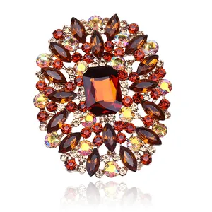 Vintage Flower Crystal Brooch for Women Retro Inlaid Rhinestone Artificial Glass Corset Pin Fashion Jewelry Accessory