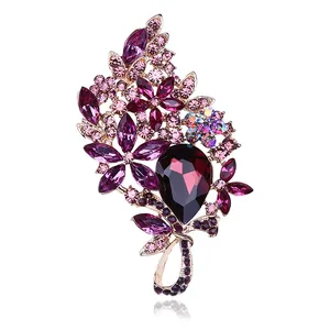 Large Crystal Glass Flower Brooch For Women Vintage Rhinestone Floral Corset Pin For Wedding Party Clothes Accessories