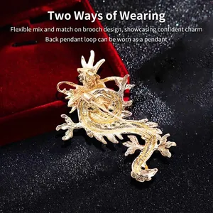 Vintage Chinesischer Drache Brosche und Anhänger Duo-Schmuck in Gold-Finish für Mantel