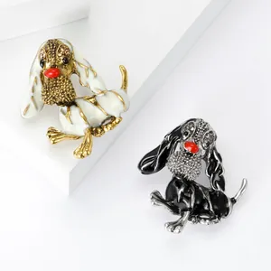 Mode Emaille Tropföl Basset Hound Hund Brosche Für Damen Legierung Strass Tier Anstecknadel Revers Blume Anzug Zubehör
