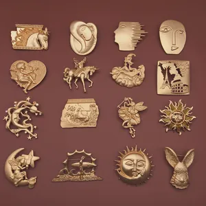 Sammlung von 16 vintage goldenen Barock-Relief-Broschen in verschiedenen Designs