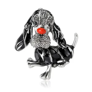 Eleganter Emaille-Dackel-Hund-Brosche-Pin mit Strasssteinen für Damenanzüge Zubehör.