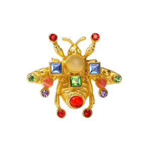 Spilla ape vintage placcata oro con strass di cristallo colorati per donna