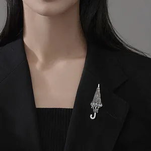 Elegant umbrella shaped crystal brooch pin accessory for women's blazer suit jackets