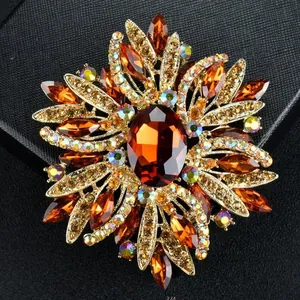 Luxurious Elegant Crystal Brooch Rhinestone Artificial Pearl Floral Sunburst Lapel Pin For Suit Coat Accessories For Women Men