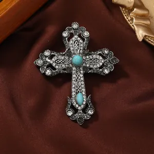 Vintage Strass Kreuz Brosche Hofstil Zinklegierung Eingelegt Kristall Schmuck Reversnadel Für Herren Damen Anzug Zubehör