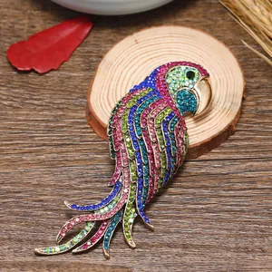 Exquisite vintage colorful rhinestone parrot brooch accessory for elegant coats and suits