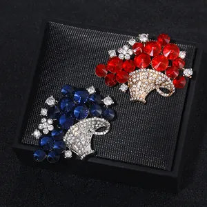 Korean Style Crystal Flower Basket Brooch Alloy Rhinestone Inlaid Corsage Pin For Women Fashion Suit Accessories Jewelry