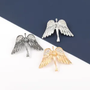 Broche de Ángel de Aleación Vintage con Diamantes de Imitación para Mujer Alfiler de Solapa de Alas de Ángel Retro Joyería