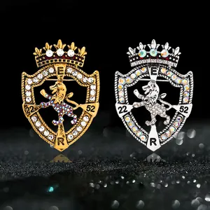 Vintage Palast Stil Löwe Schild Krone Strass Brosche Für Herren Damen Anzug Reversnadel Heraldik Schmuck Zubehör