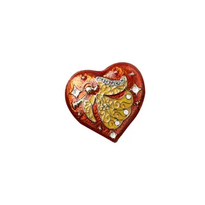 Vintage Baroque heart-shaped brooch with angel enamel design and crystal accents.