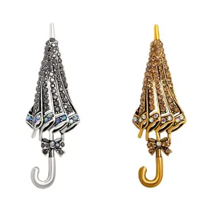 Vintage Regenschirm Brosche Luxus Strass Eingelegt Legierung Anzug Pin Für Damen Elegant Mode Schmuck Zubehör Kleidung Dekoration