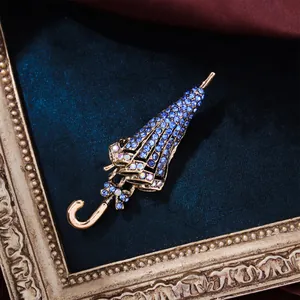 Vintage Regenschirm Brosche Strass Eingelegt Antik Gold Reversnadel Für Anzüge Hemden Mode Schmuck Zubehör Für Damen Herren