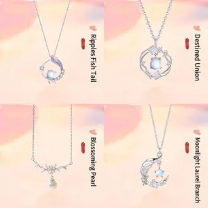 Origineel Ontwerp Legering Strass Visstaart Hanger Ketting Vrouwen Zilver Kunstparel Ginkgoblad Sleutelbeen Ketting Gift