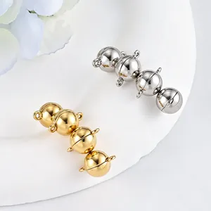 Close-up view of gold and silver polished round magnetic clasps for DIY jewelry making