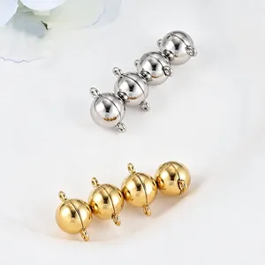 Polished gold and silver spherical magnetic clasps for necklace and bracelet DIY.