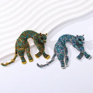 Spilla Leopardo Vintage in Lega con Strass per Uomo Donna Moda Animale Pave Cristallo Spilla Gioielli Accessori per Abiti Regalo