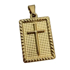 Vintage golden stainless steel rectangular cross pendant for DIY necklace jewelry making