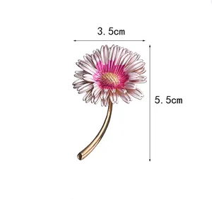 Elegant enamel flower brooch with pink petals and gold stem, dimensions 3.5cm x 5.5cm