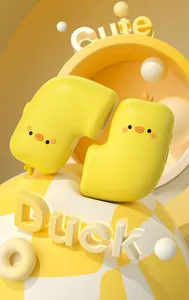 Macro view of a cute yellow duck magnetic portable hand warmer in a stylized 3D scene