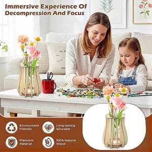 Eco-friendly natural wood slat flower vase for minimalist home tabletop decoration