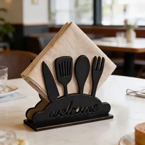 Modern Pine Wood Napkin Holder Laser Cut Table Decorative Ornament For Home Restaurant Welcome Coffee Heart Cat Paw Style