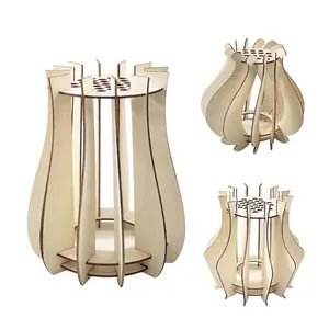 Modern laser-cut wooden flower vase decorative desktop ornament with petal design