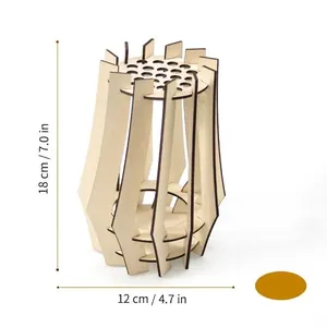 Modern geometric wooden vase ornament for home decor, 18cm height decorative holder