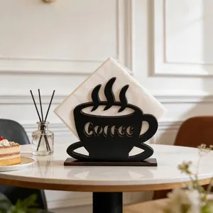 Elegant wooden coffee cup shaped napkin holder for rustic tabletop restaurant cafe decor