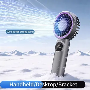Portable handheld high-speed USB fan with 100-speed settings and digital battery display