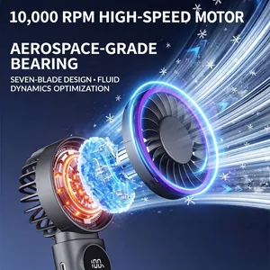Handheld high-speed fan with 100 settings and LED power display, USB rechargeable.