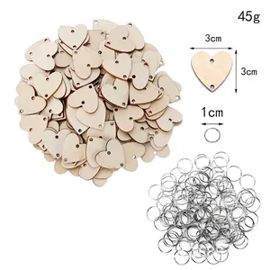 50-set DIY wooden heart chips and metal rings for crafts with 3cm dimensions