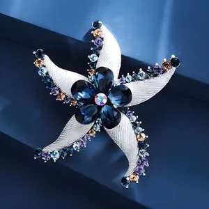 Luxuriöse Seestern Brosche Für Damen Legierung Strass Kristall Blume Corsage Vintage Ozean Stil Reversnadel Schmuck Zubehör