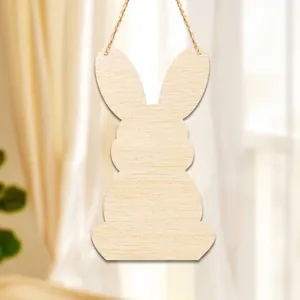 Blank bunny shaped wooden hanging plaque for DIY crafts and rustic home wall decoration