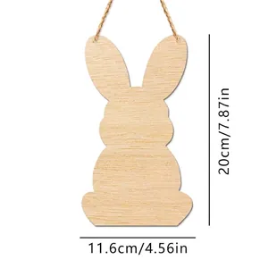 Natural blank wooden bunny hanging ornament for DIY crafts and Easter home decoration