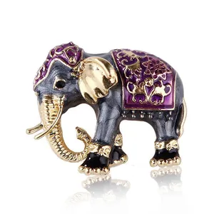 Exquisite Vintage-Brosche mit lila Emaille-Elefant aus Goldlegierung, 3D-Tier-Accessoire