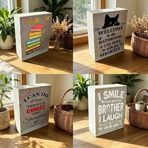 Amerikaanse Retro Houten Doos Bord Grappige Engelse Citaten Bureau Ornament Voor Badkamer Slaapkamer Kantoor Decoratie
