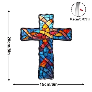 Adorno decorativo de pared con forma de cruz de vidriera colorida para hogar y jardín