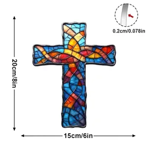Cruz de jardín colorida estilo vitral para decoración de paredes de casa y bodas
