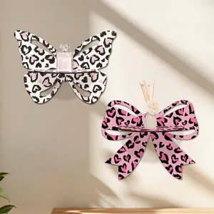 Butterfly and bow-shaped leopard print wooden wall hanging shelves for home decor