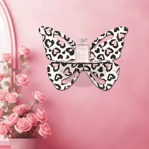 Charming butterfly-shaped wooden wall shelf with pink leopard and heart pattern design
