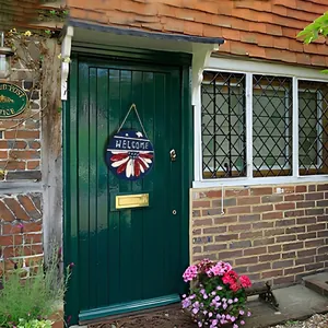 American flag welcome door sign with flower design for rustic home decor