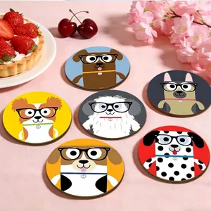 Set of cute cartoon dog coasters, heat-insulated wooden table mats for home decoration
