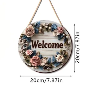 Elegant 3D floral welcome door sign decorated with roses and pearls for home decor