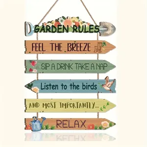 Decorative wooden garden rules hanging sign for outdoor wall decor with rustic charm