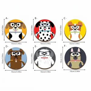 Set of 6 cartoon dog patterned wooden coasters, 10cm heat-resistant round table mats