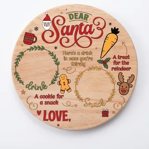 Detailed view of the 11.8-inch Christmas wooden treat tray for Santa and reindeer